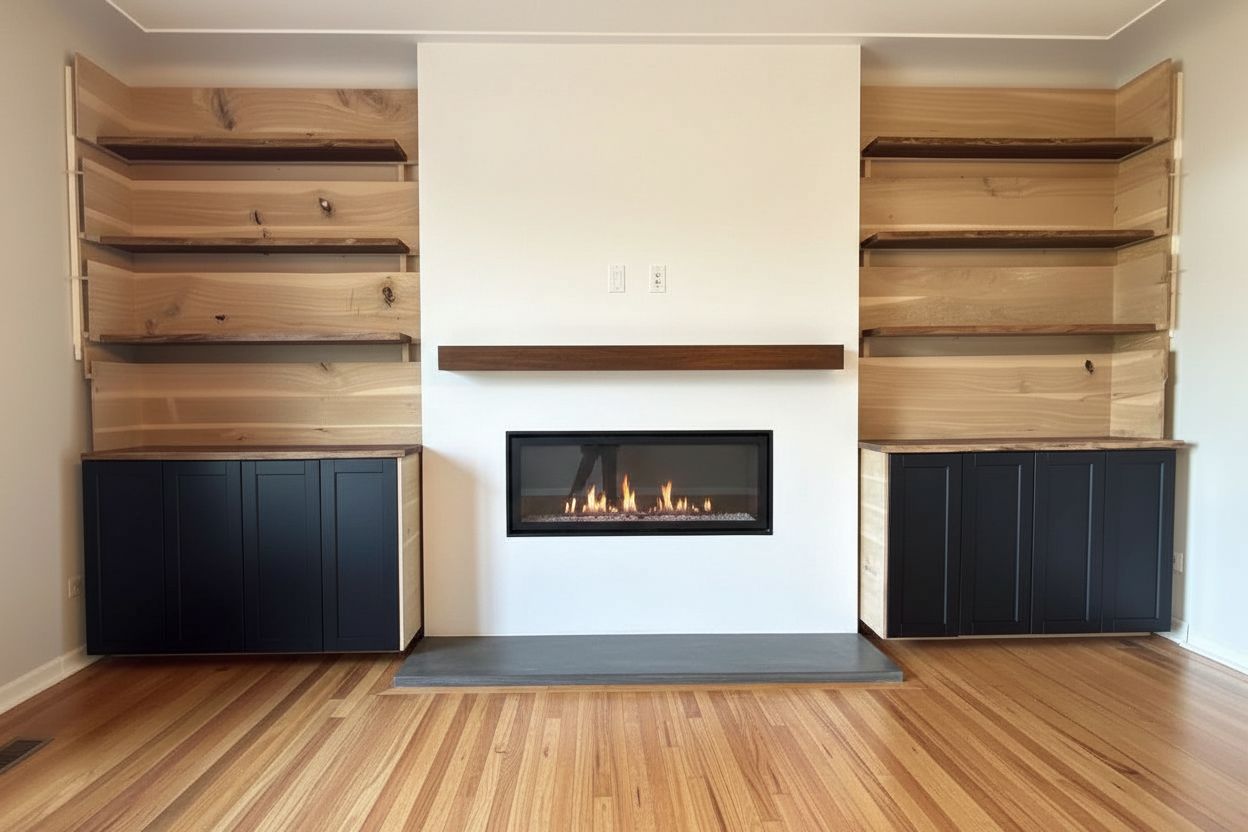White Oak and Live Edge Walnut Floating Wall and Shelves