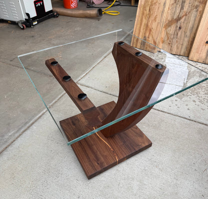 Black Walnut Suspended Glass End Table