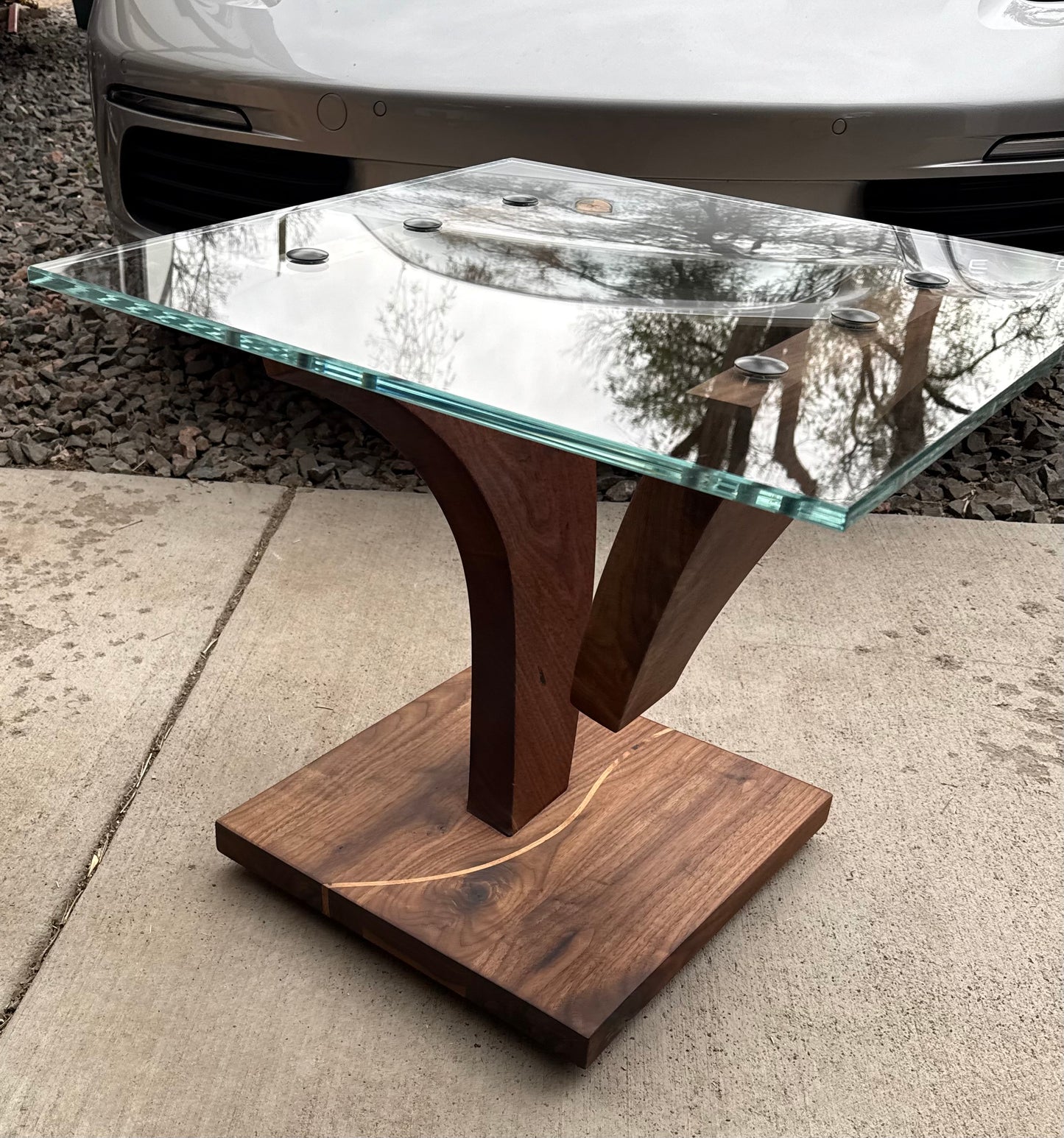 Black Walnut Suspended Glass End Table