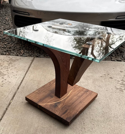 Black Walnut Suspended Glass End Table