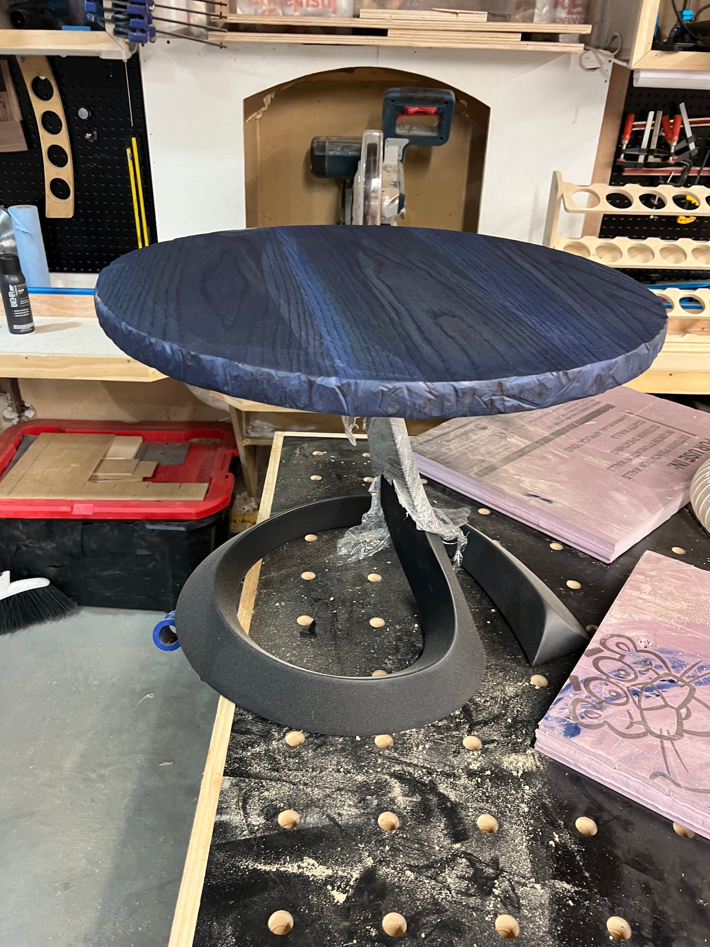 White Oak Round End Table in Indigo Blue