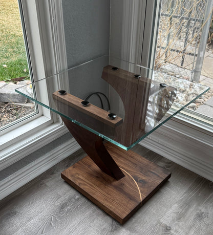 Black Walnut Suspended Glass End Table