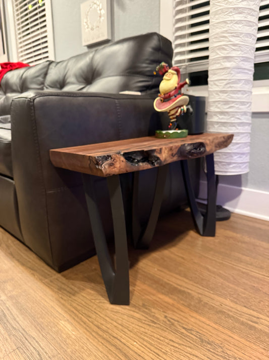 Simple live edge end table black walnut
