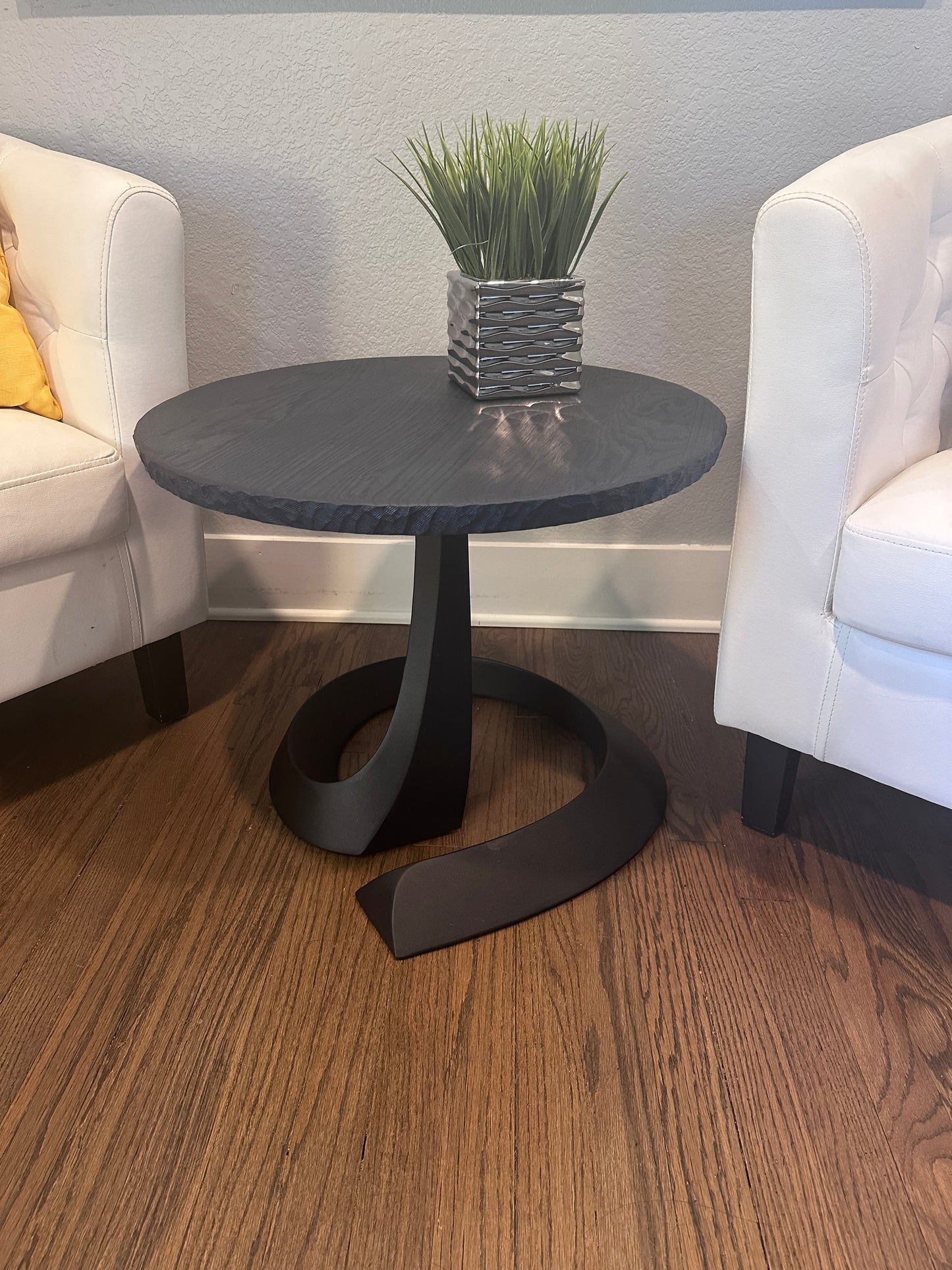 White Oak Round End Table in Indigo Blue