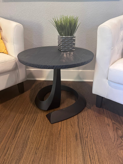 White Oak Round End Table in Indigo Blue