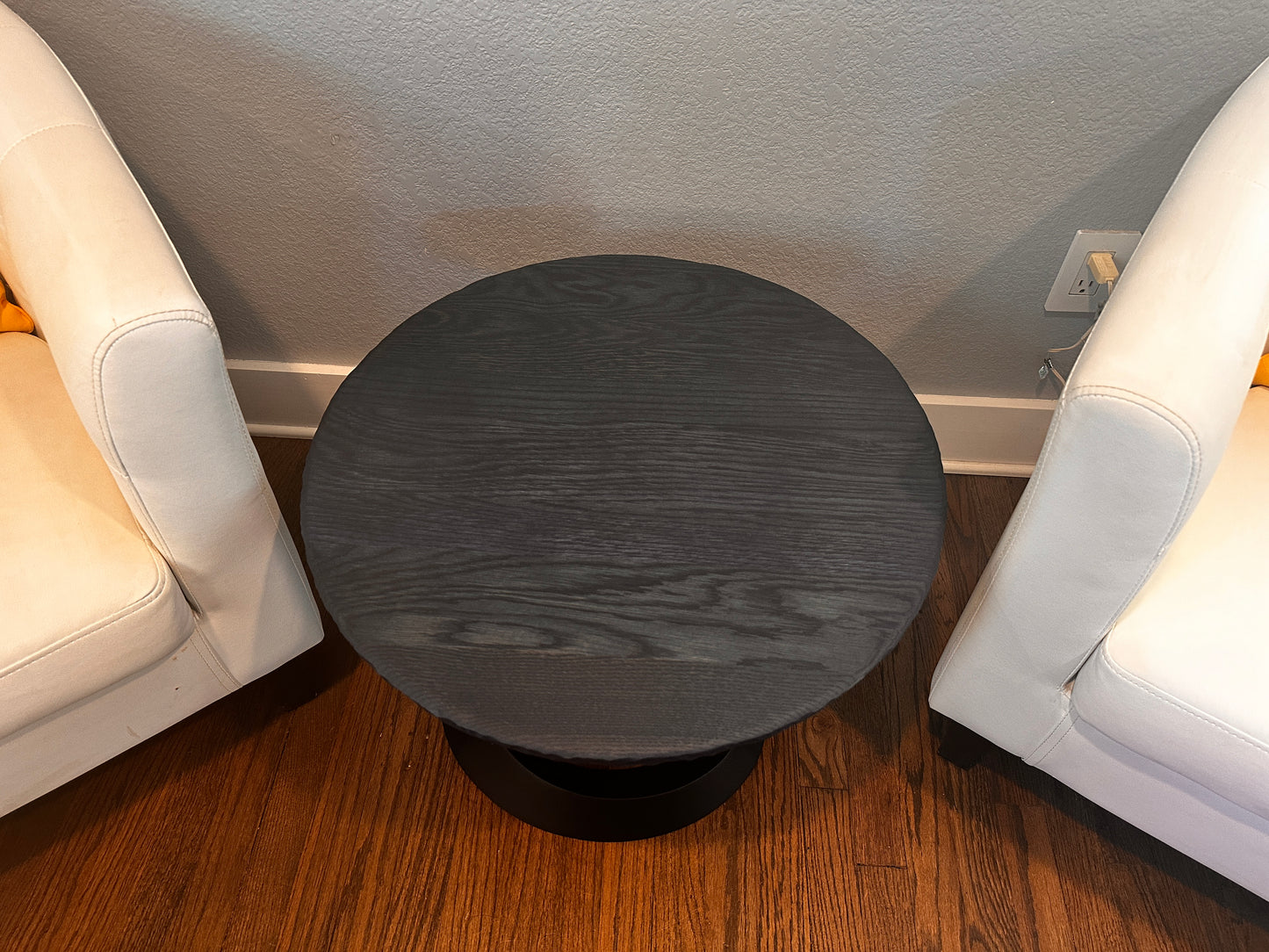 White Oak Round End Table in Indigo Blue