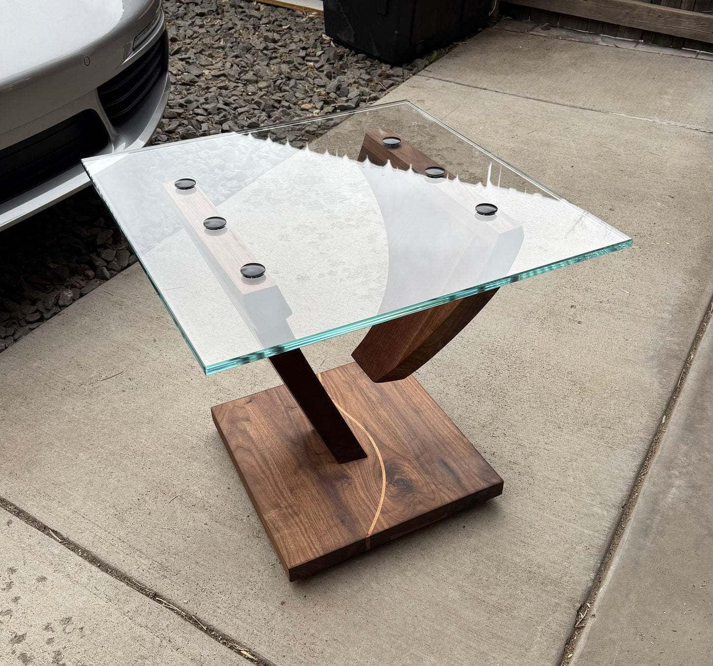 Black Walnut Suspended Glass End Table