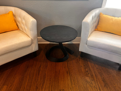 White Oak Round End Table in Indigo Blue