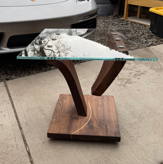 Black Walnut Suspended Glass End Table
