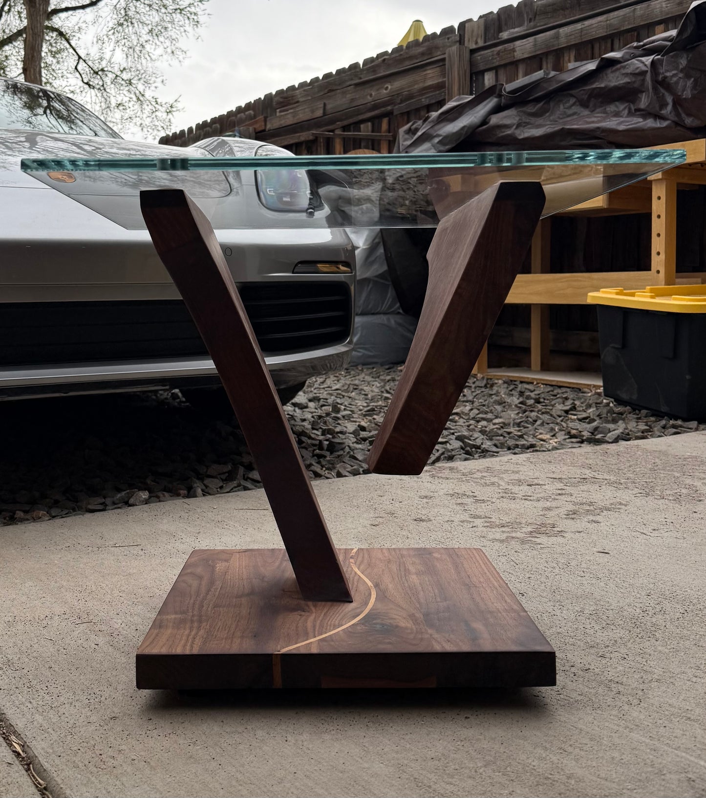 Black Walnut Suspended Glass End Table