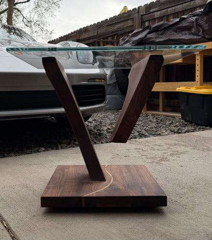 Black Walnut Suspended Glass End Table