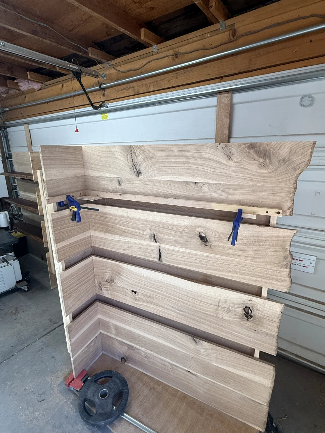 White Oak and Live Edge Walnut Floating Wall and Shelves
