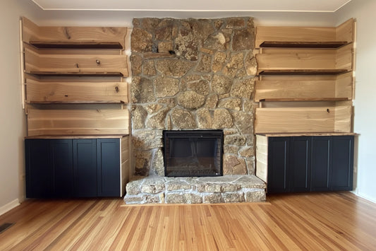 White Oak and Live Edge Walnut Floating Wall and Shelves