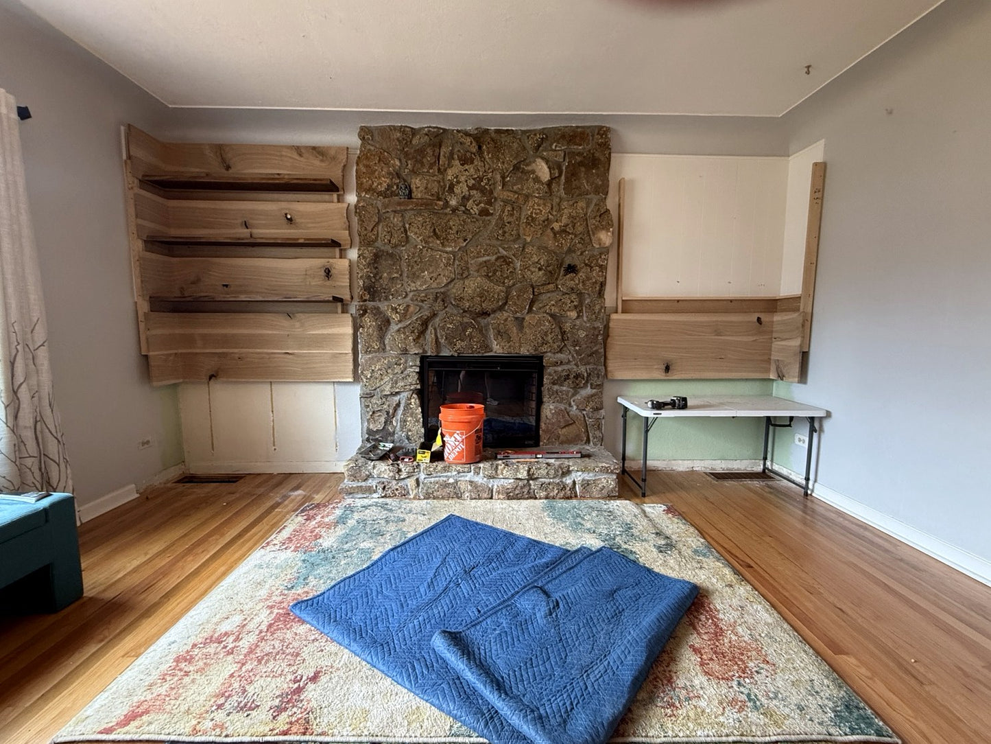 White Oak and Live Edge Walnut Floating Wall and Shelves