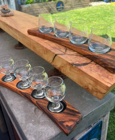 Black Walnut slab with Black Epoxy River and Steel Flowyline Design Legs.