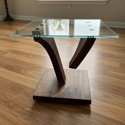 Black Walnut Suspended Glass End Table