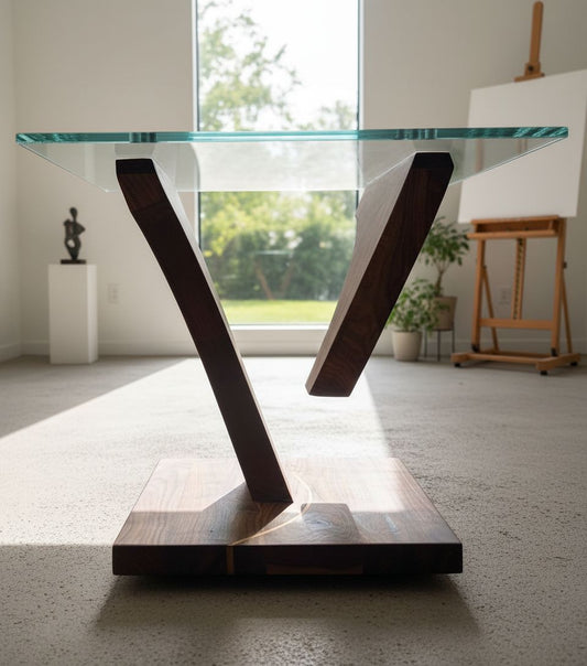 Black Walnut Suspended Glass End Table