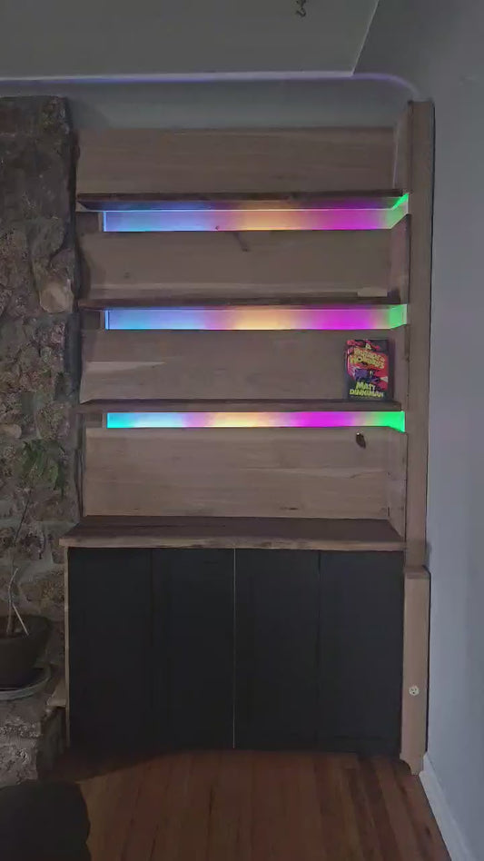 White Oak and Live Edge Walnut Floating Wall and Shelves
