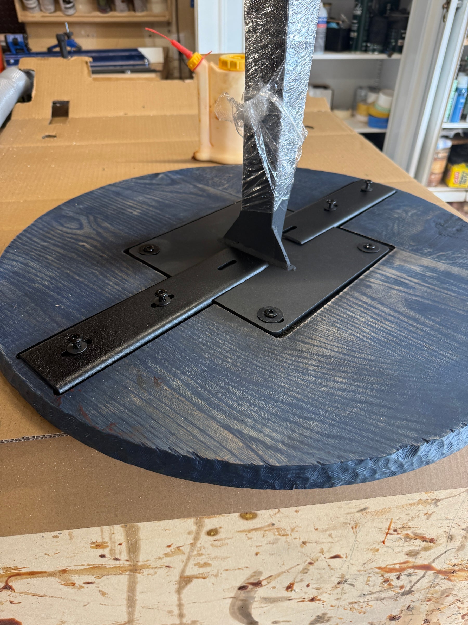 Circular steel base in the studio