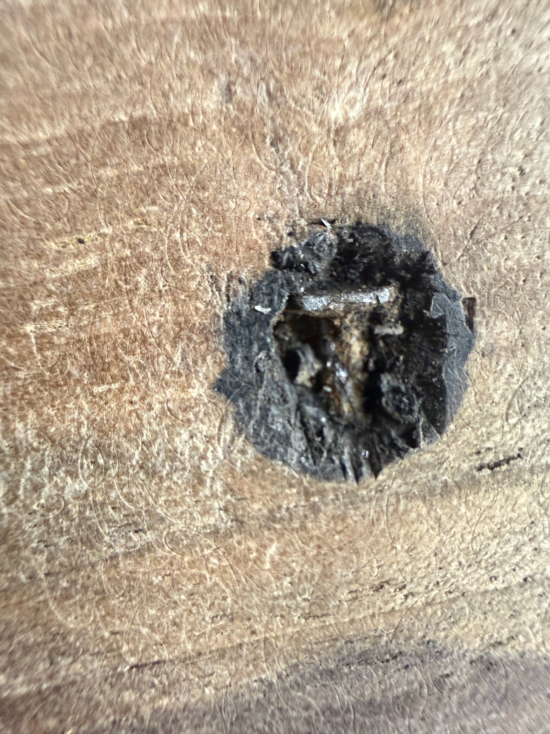 Close view of the old embedded nail during the build