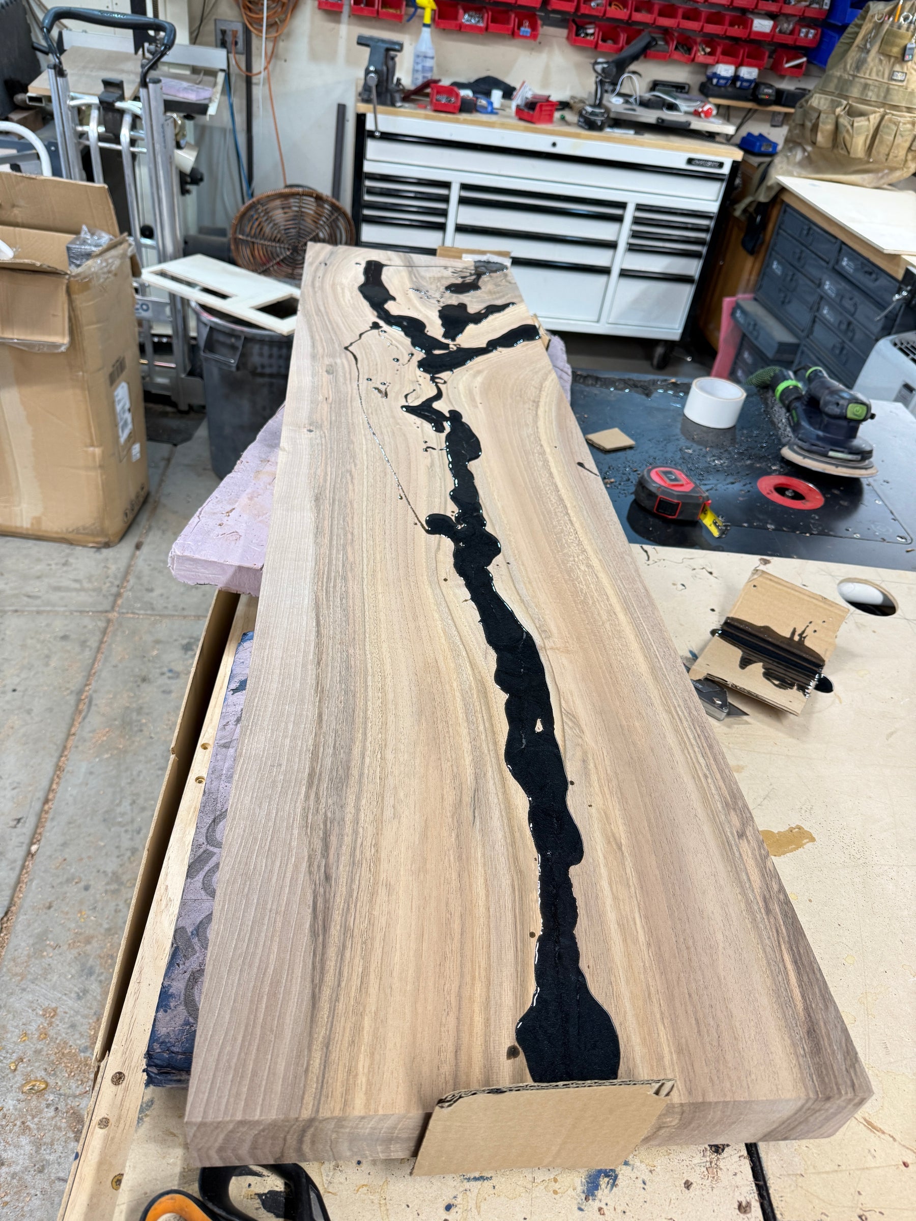 Walnut console in progress in the workshop